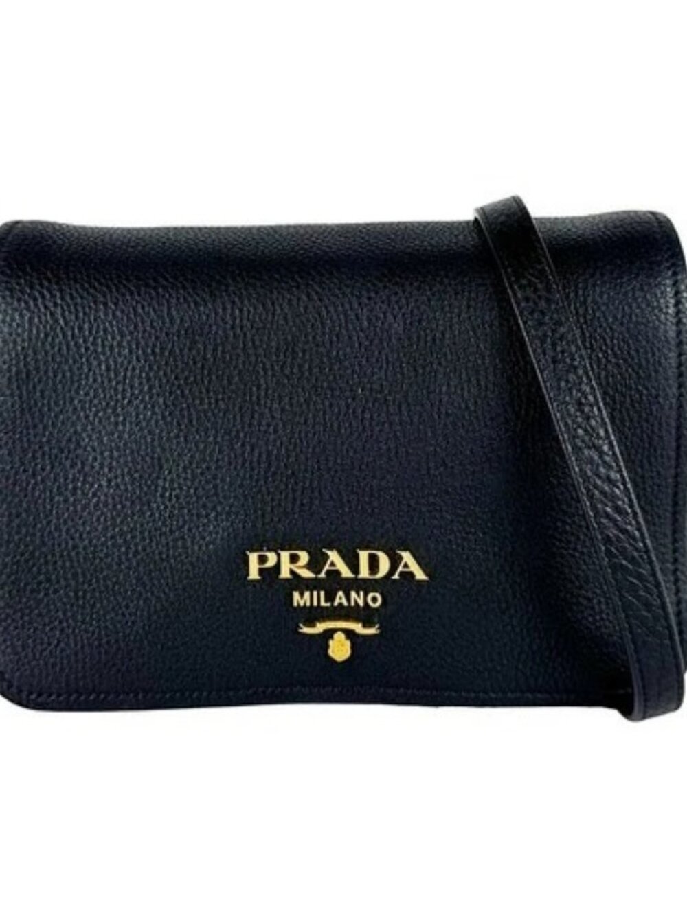Auth PRADA Shoulder Bag Black Leather/Goldtone - z10738